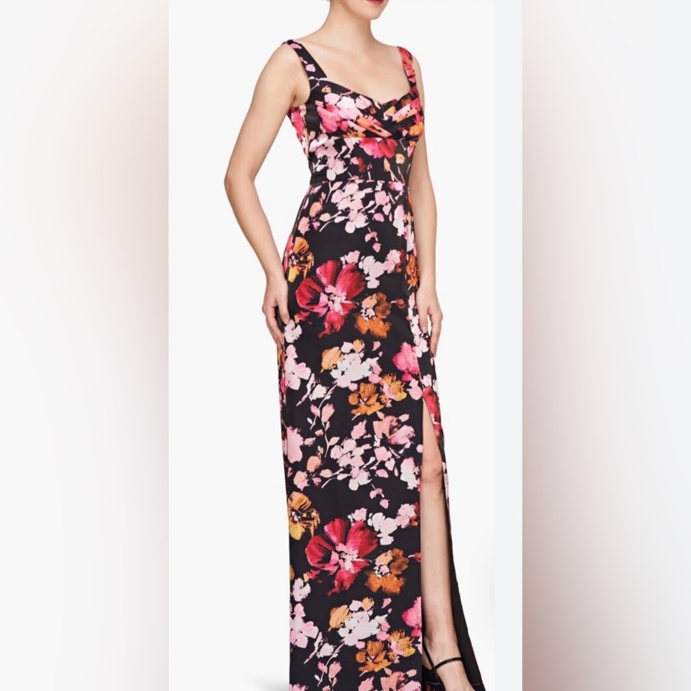Kay Unger Floral Maxi Skirt - Black, Pink, and Orange